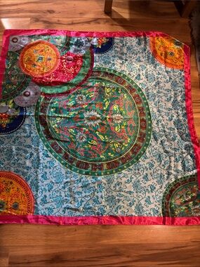 Multicolor Silk Decorative Scarf with Pink Border